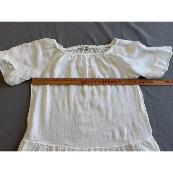 Terzo Millennio Italy White 100% Linen Blouse L Ruffle Hem Boho Top Shirt - Picture 6 of 9
